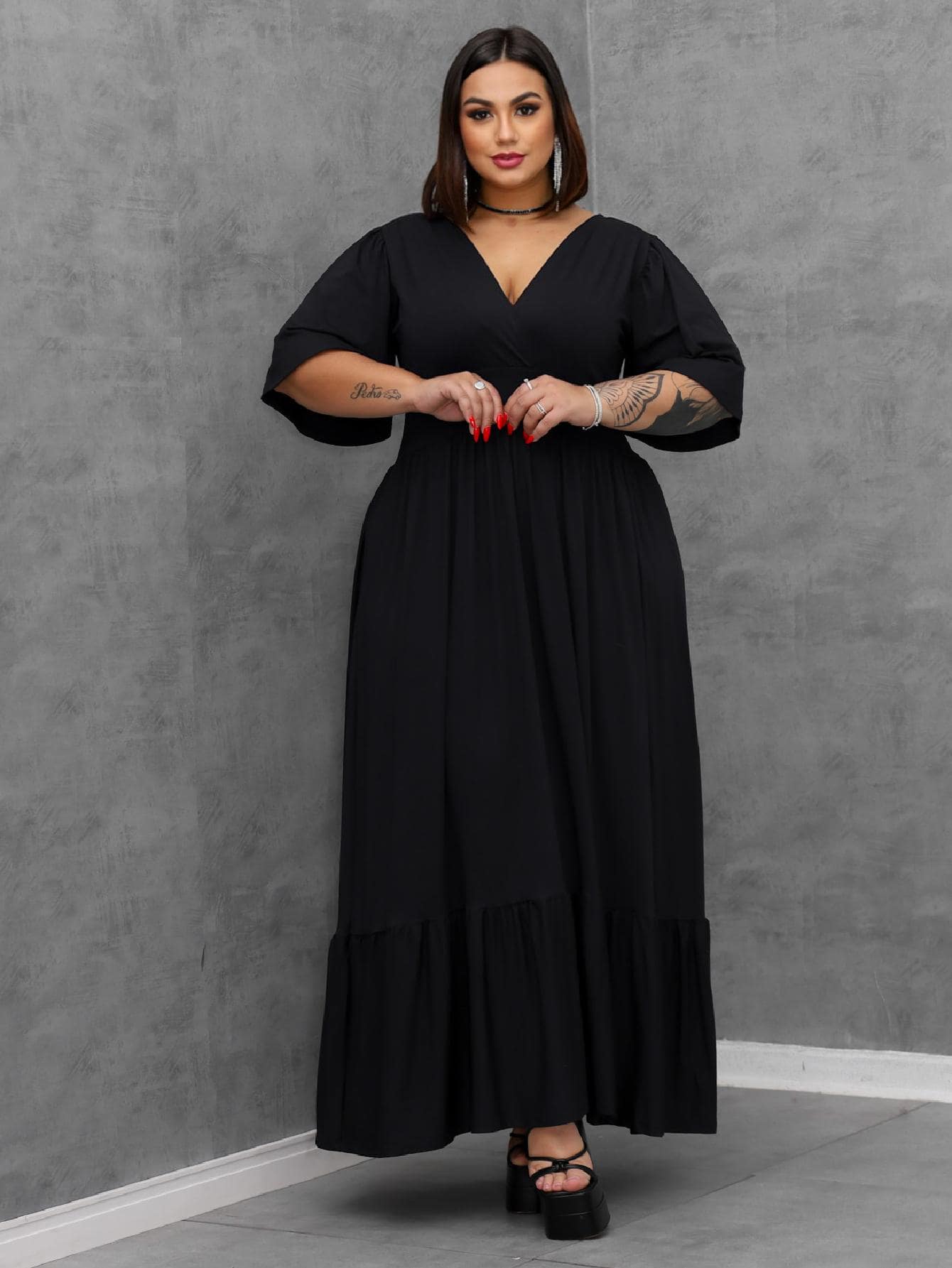 Vestido Longo Rodado Plus Size Saia Camada