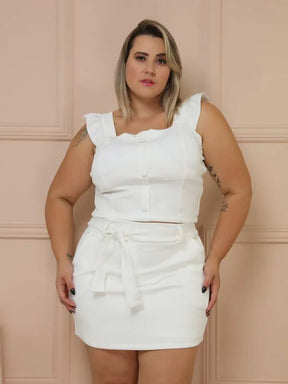 Conjunto Cropped e Short Saia Plus Size