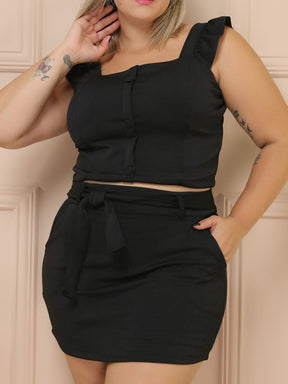 Conjunto Cropped e Short Saia Plus Size