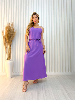 Vestido Katy Tecido Crepe Longo De Alcinha Com Cinto