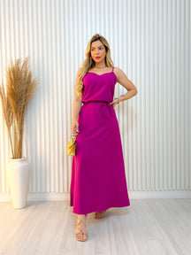 Vestido Katy Tecido Crepe Longo De Alcinha Com Cinto