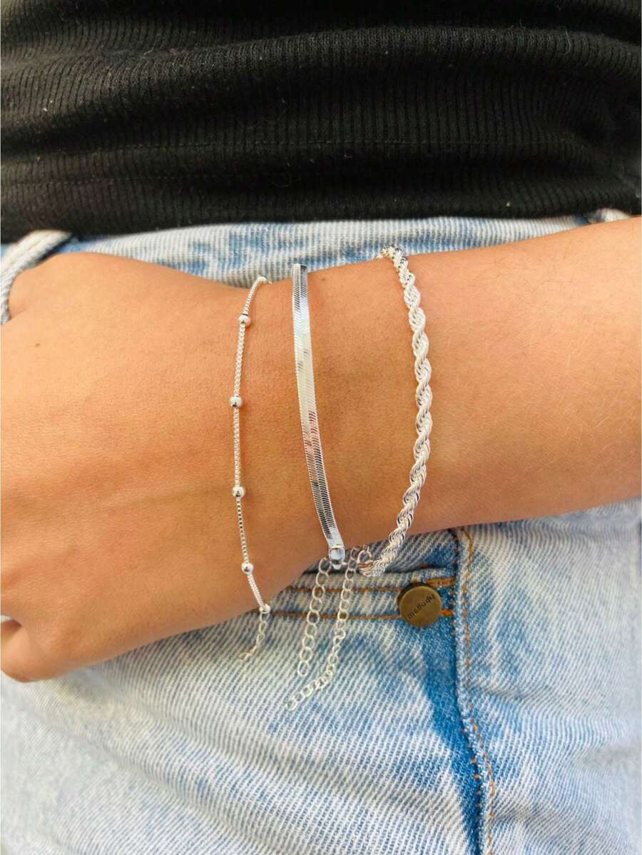 Conjunto Com 03 Pulseiras Prata 925