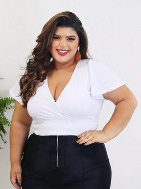 Cropped Manga Flare Canelado Moda Plus Size