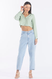 *CALÇA RETA CÓS ALTO JEANS GLOW