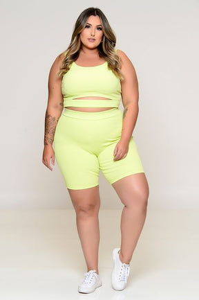 Conjunto Plus Size Cropped e Bermuda Ciclista