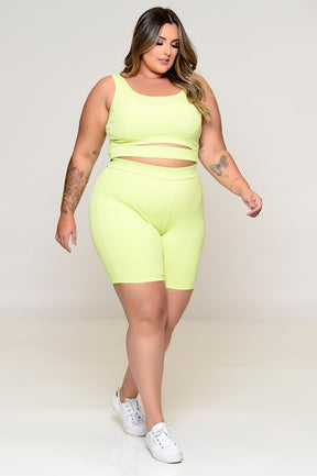 Conjunto Plus Size Cropped e Bermuda Ciclista