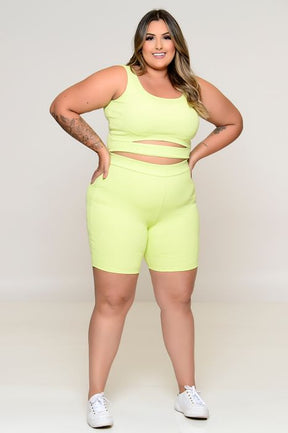 Conjunto Plus Size Cropped e Bermuda Ciclista